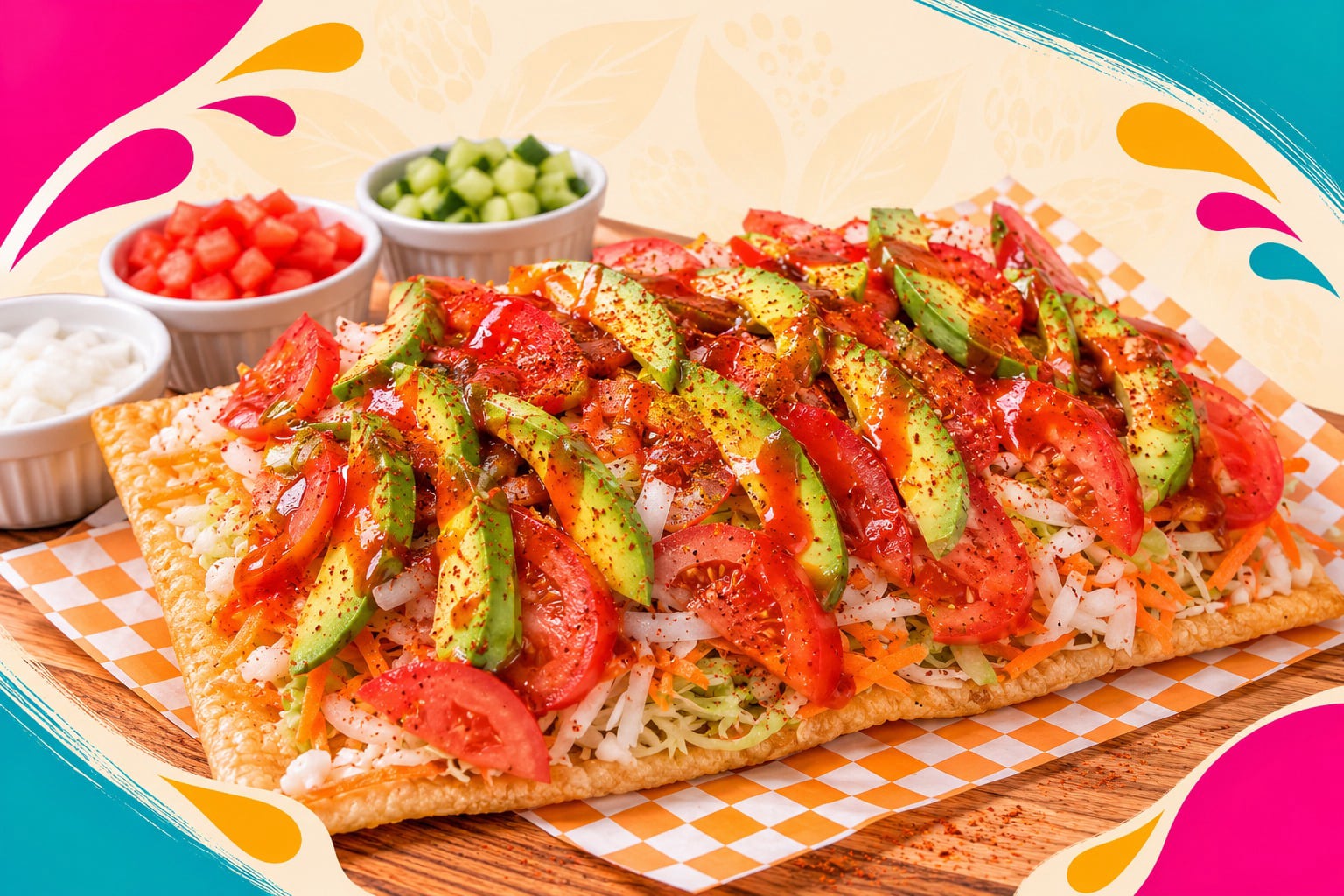 Chicharrón preparado con verduras, salsas y limón