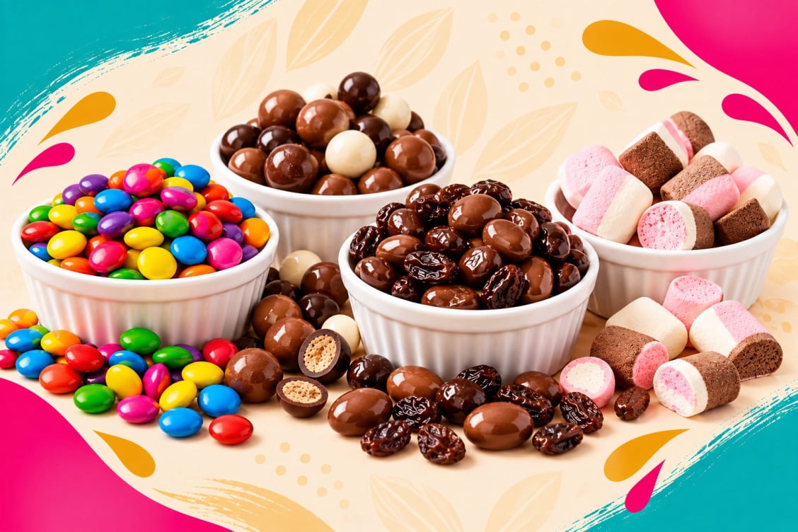 Toppings de chocolates y dulces para personalizar postres